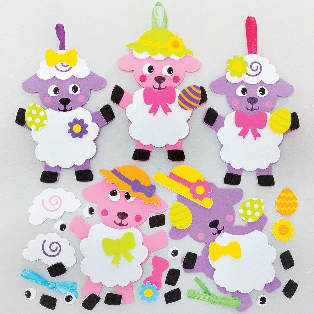 Easter Lamb Mix & Match Hanging Decoration Craft Kits (Pack of 8) Self-Adhesive Foam Pieces