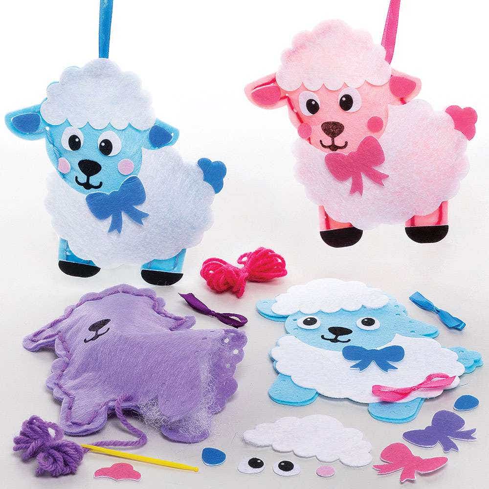 Lamb Sewing Kits (Pack of 3) Sewing & Weaving Craft Kits 3 assorted colours - Pink, Purple & Blue