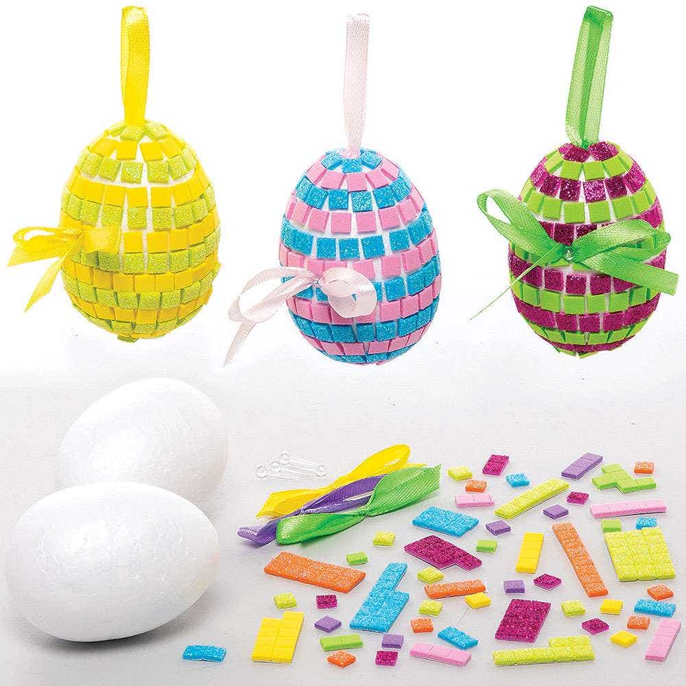 Easter Egg Mosaic Decoration Craft Kits (Pack of 4) Egg Size 7cm, No Glue Required, 4 Designs/Colourways