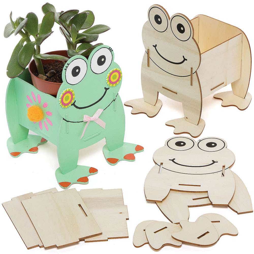 Frog Wooden Flowerpot Kits (Pack of 3) Nature Craft Kits, Assemble & Decorate