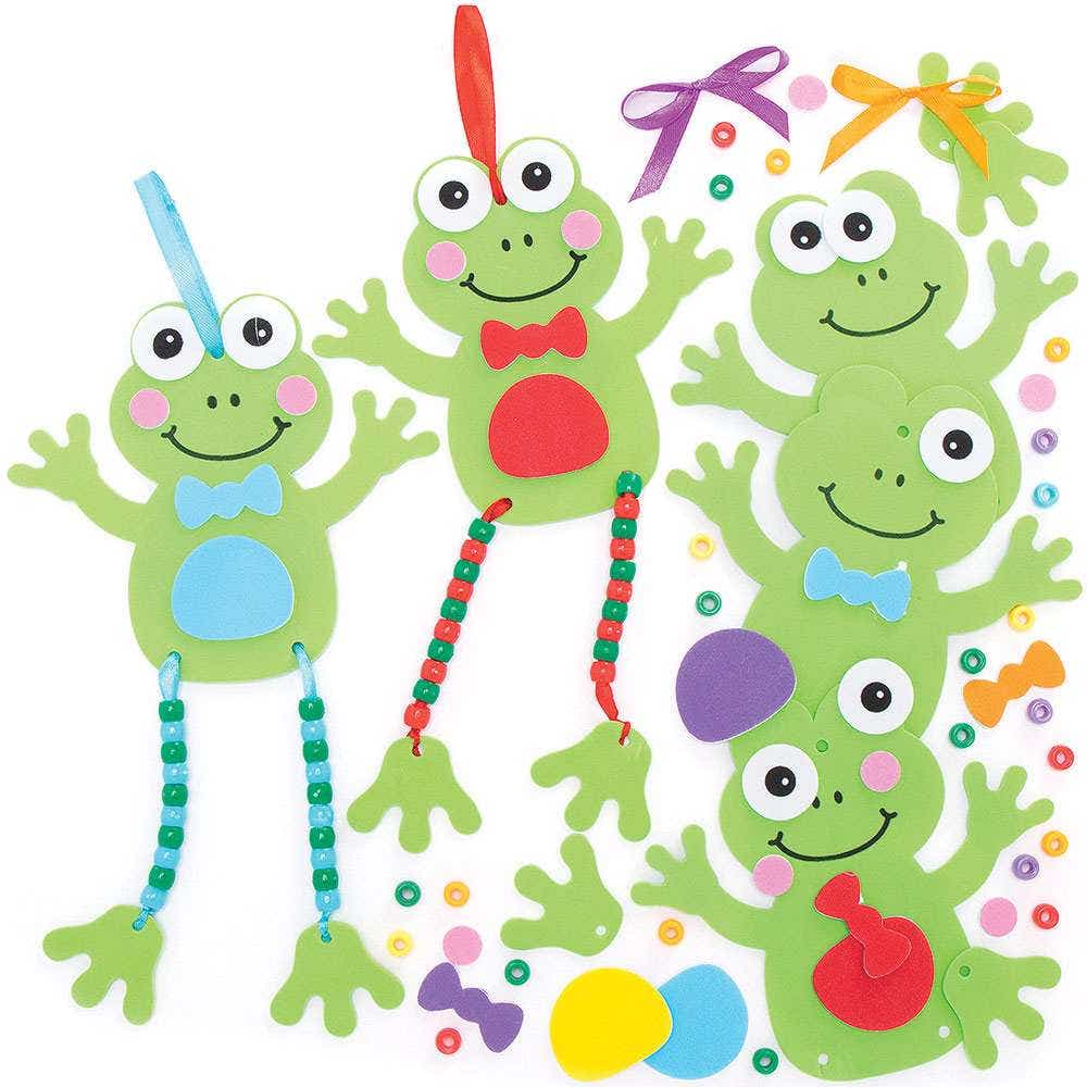 Frog Dangly Leg Kits (Pack of 5) Decoration Craft Kits 6 assorted bead colours - Green, Blue, Yellow, Purple, Orange & Red