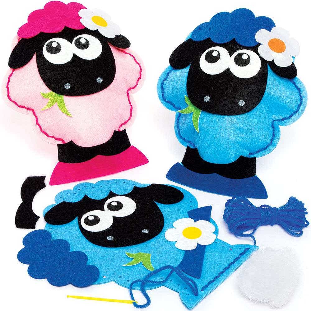 Fluffy Sheep Cushion Sewing Kits (Pack of 2) Sewing & Weaving Craft Kits 2 assorted colours - Pink & Blue