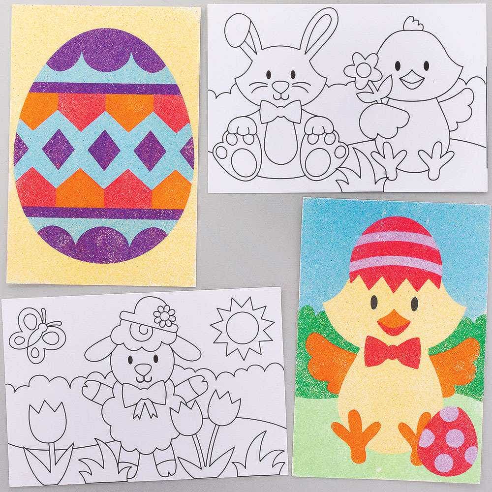 Easter Sand Art Pictures (Pack of 10) Chicks, Eggs & Bunnies, Educational & Fun Craft Kits