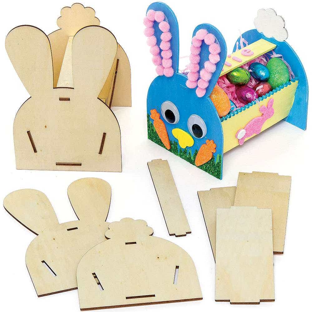 Easter Bunny Wooden Basket Kits (Pack of 3) Self-Assemble, 12cm x 10cm x 15cm, Plywood