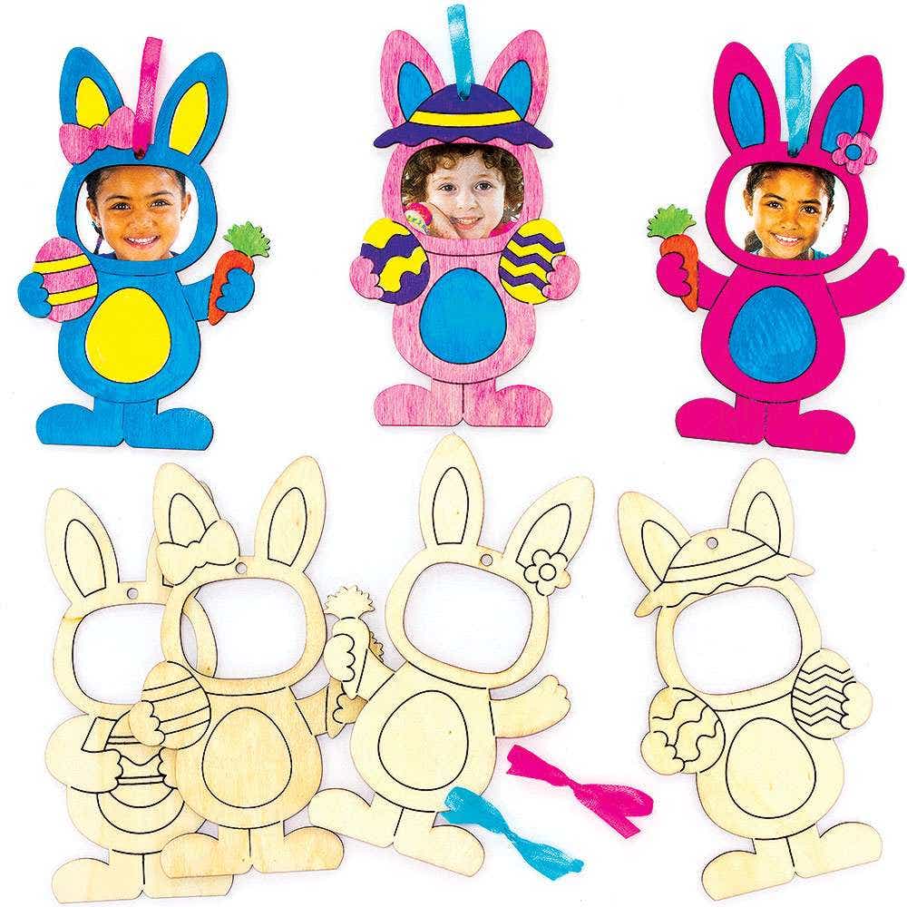 Easter Bunny Wooden Photo Frames (Pack of 10) Easter Crafts For Kids 2 ribbon colours - Blue & Pink
