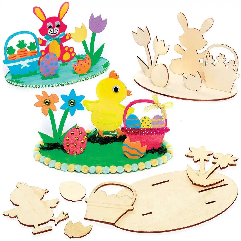 Easter Wooden Scene Kits (Pack of 4) Easter Crafts For Kids, Decorate Your Own, Self-Assemble, 2 Assorted Designs