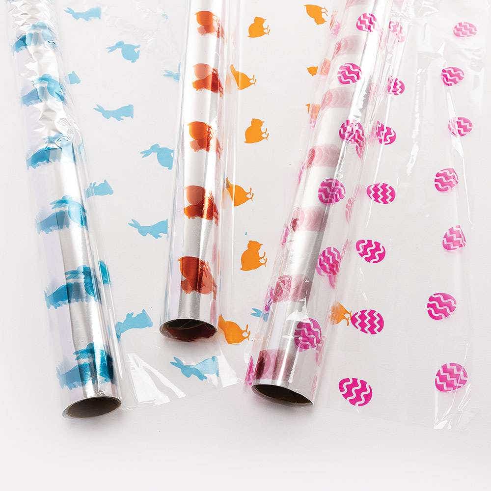 Easter Cellophane Rolls (Pack Of 3) Strong Cellophane Wrap, Great For Gifts, 200cm x 7cm, 3 Colours