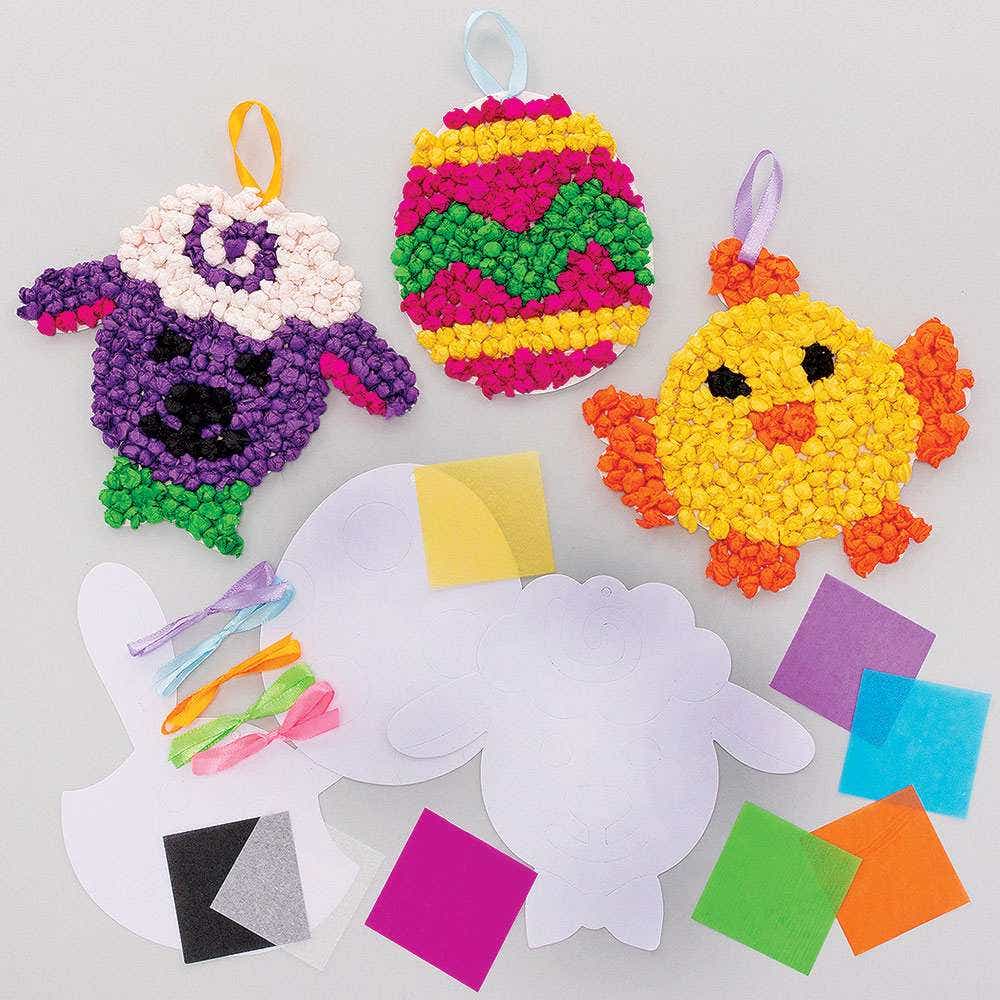 Easter Tissue Paper Art Kits (Pack of 5) 8 Assorted Tissue Paper Colours, 5 Designs, 12.5cm-14cm Size, Craft Kits