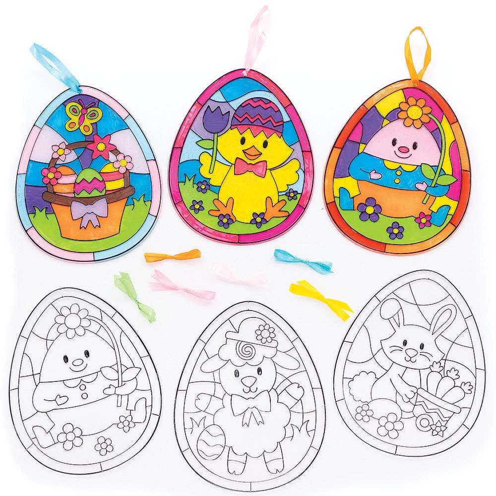 Easter Suncatcher Pictures (Pack of 5) Easter Crafts For Kids 5 ribbon colours - Orange, Blue, Yellow, Green & Pink
