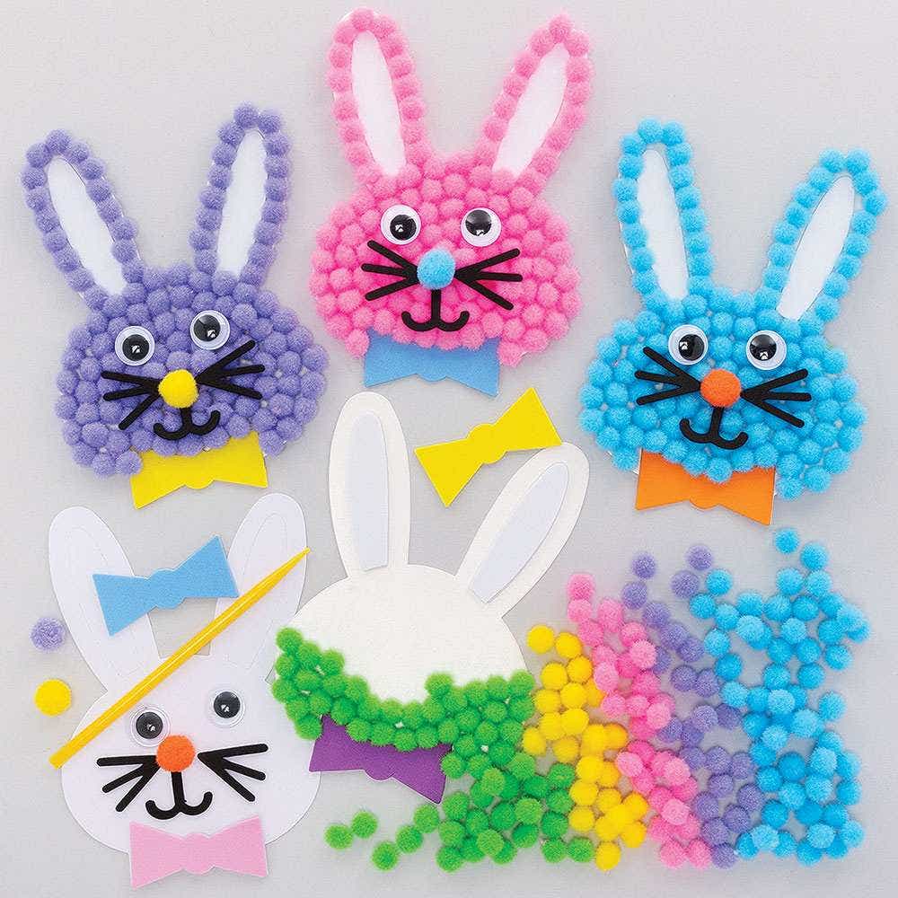Bunny Pom Pom Art Kits (Pack of 5) Easter Crafts For Kids 5 assorted colours, Easter Craft Activities