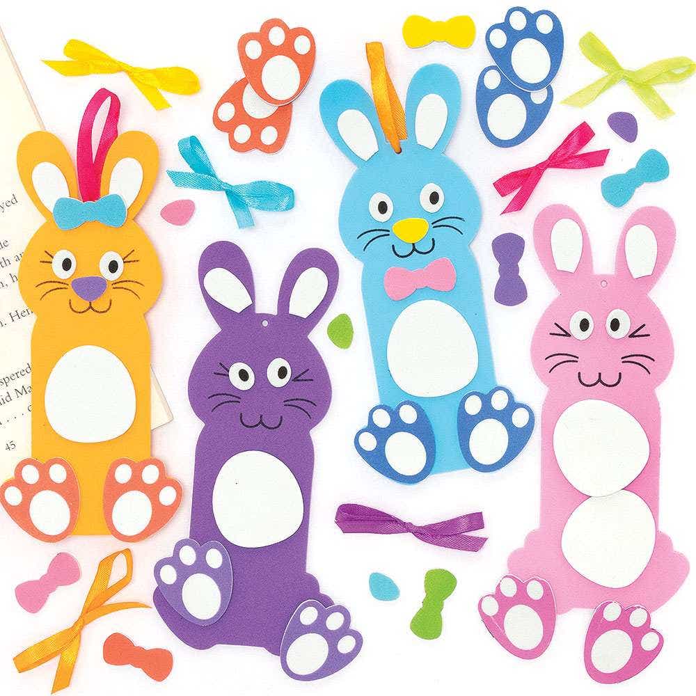 Bunny Bookmark Kits (Pack of 6) Easter Crafts For Kids 6 assorted colours - Green, Pink, Blue, Yellow, Purple & Orange