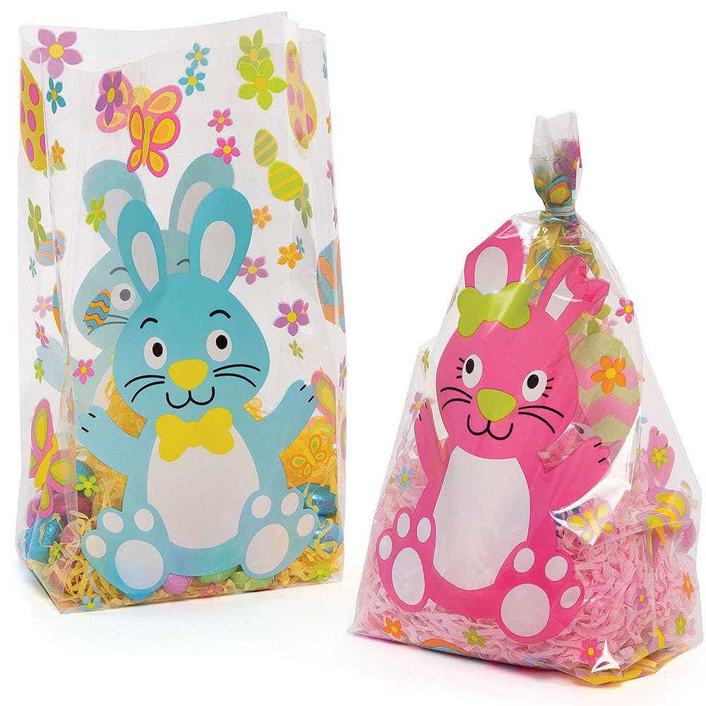 Easter Bunny Cellophane Bags (Pack of 40) 2 Designs, Gift Wraps, Twist Ties Included
