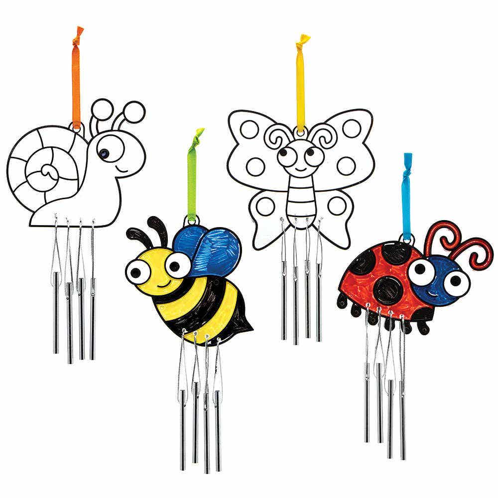 Insect Bug Suncatcher Windchimes (Pack of 4) Butterfly Snail, Bee & Ladybird, Pre-Strung Chimes, Nature Craft Kits