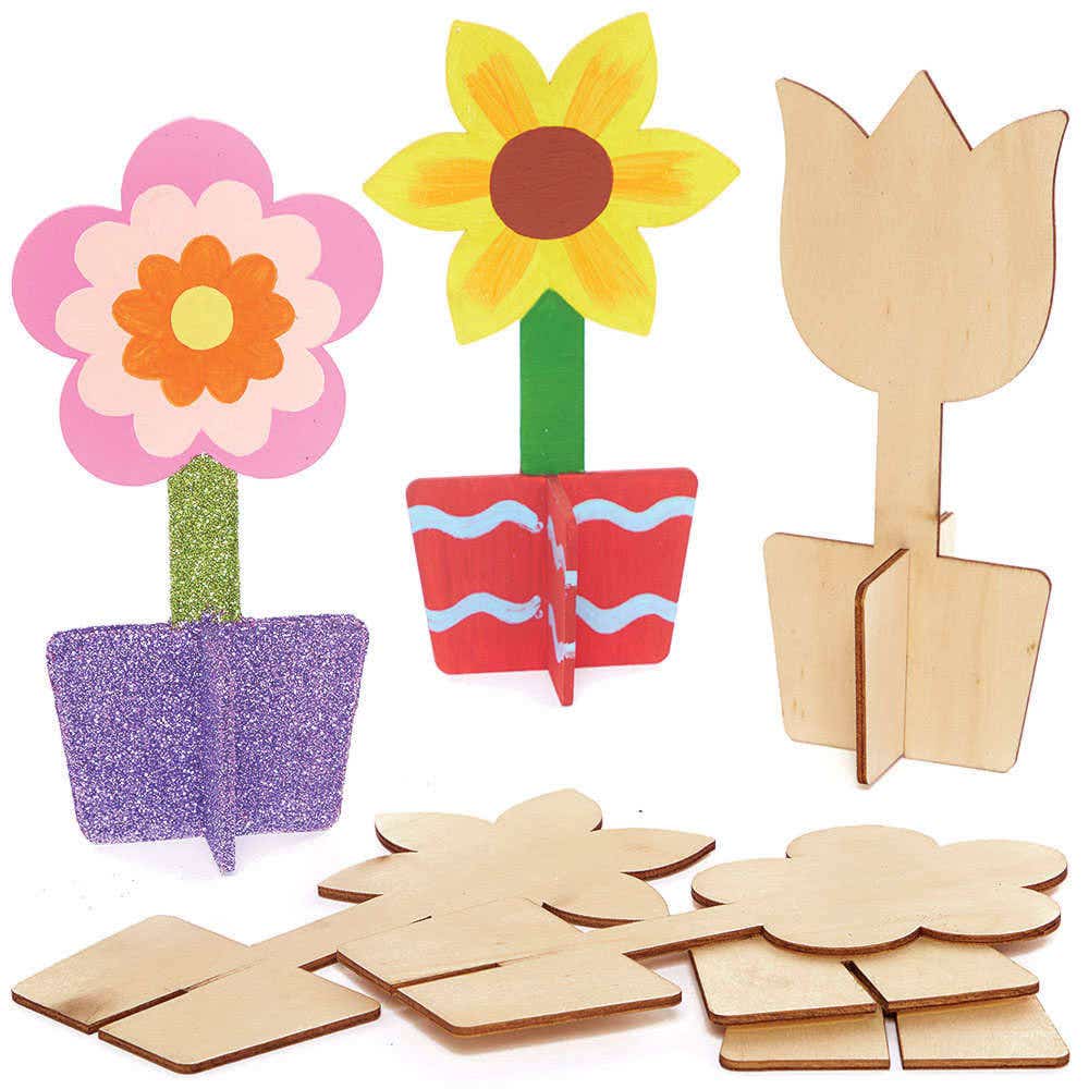 3D Wooden Stand-up Flowers (Pack of 6) Art Craft Kits