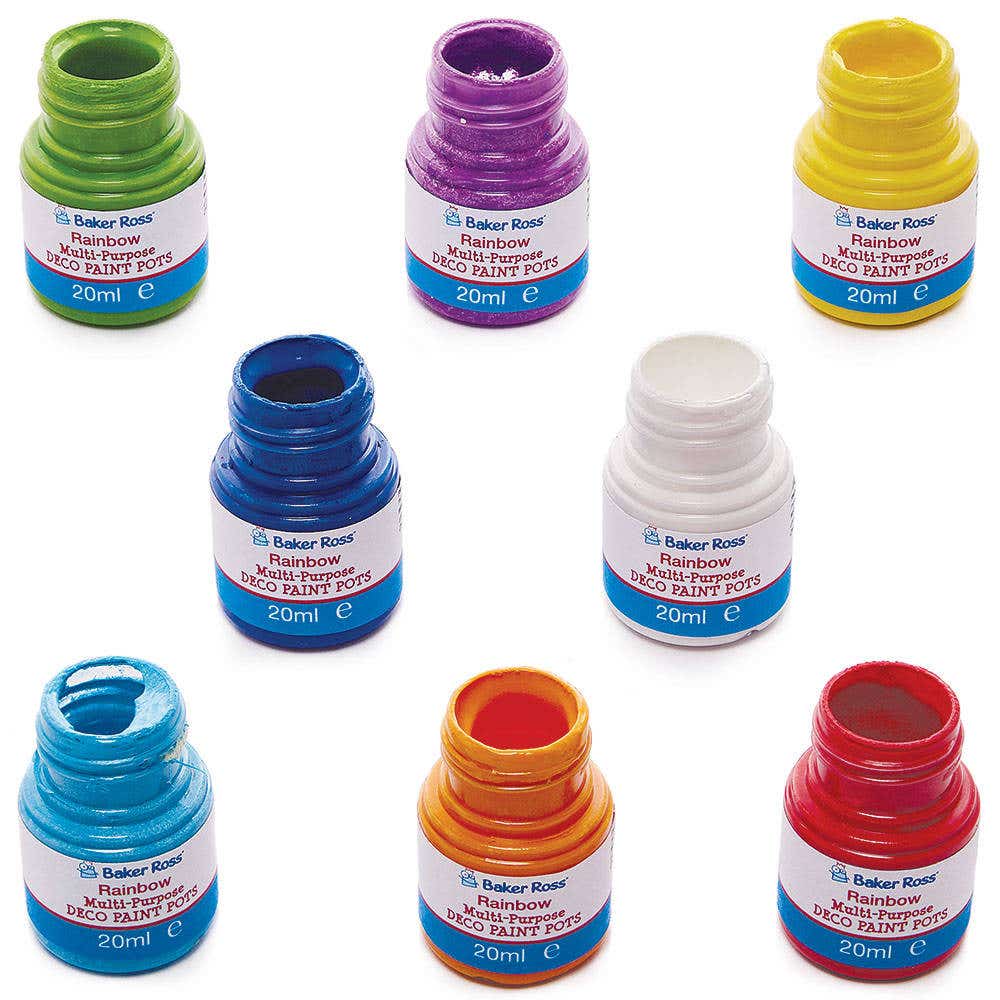 Rainbow Colours Multi-Purpose Deco Acrylic Paint Pots 20ml (Pack of 8) Water-Based, Multi-Surface Paint, 8 Assorted Colours