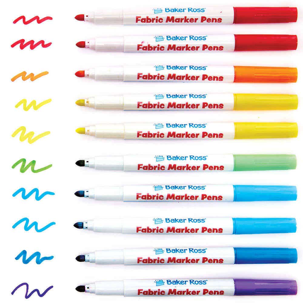Rainbow Colours Fabric Marker Pens (Pack of 10) 7 Assorted Colours, Permanent Ink