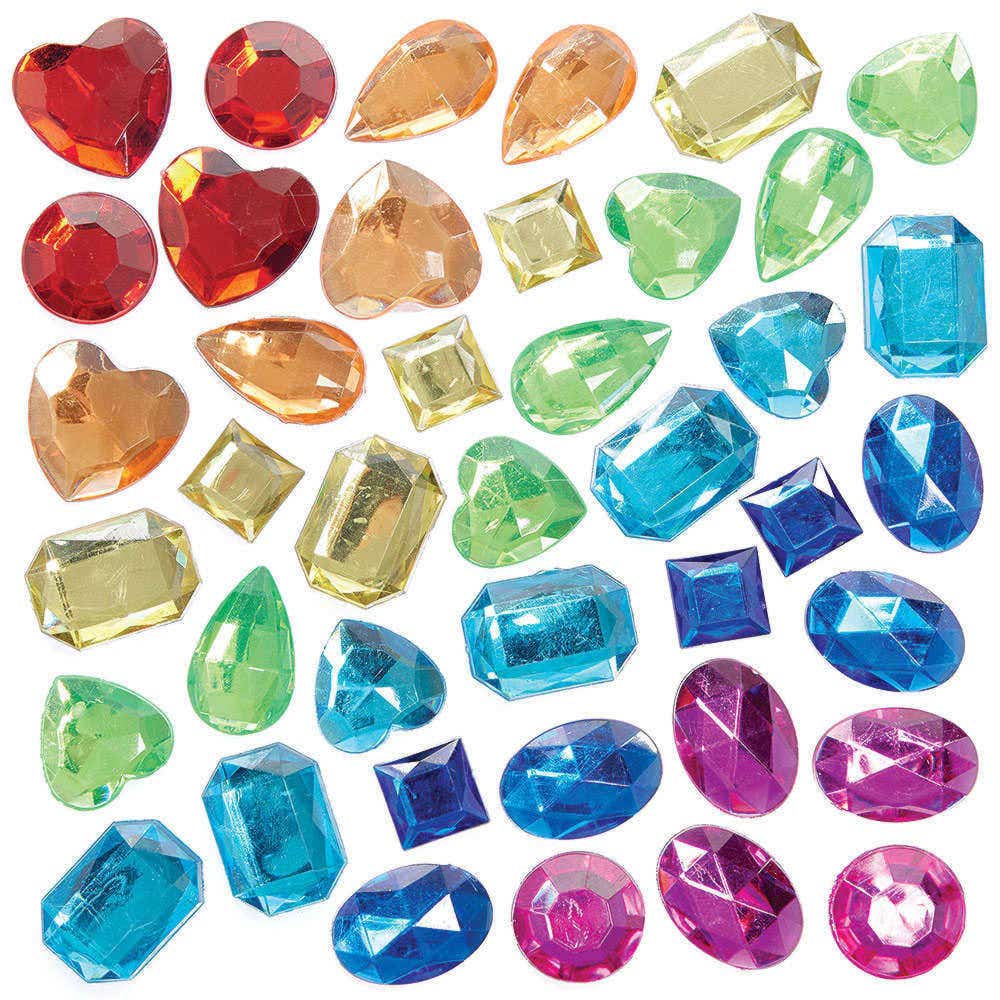 Large Rainbow Self-Adhesive Acrylic Jewels (Pack of 120) 7 Assorted Colours & 6 Shapes, Acrylic Gems