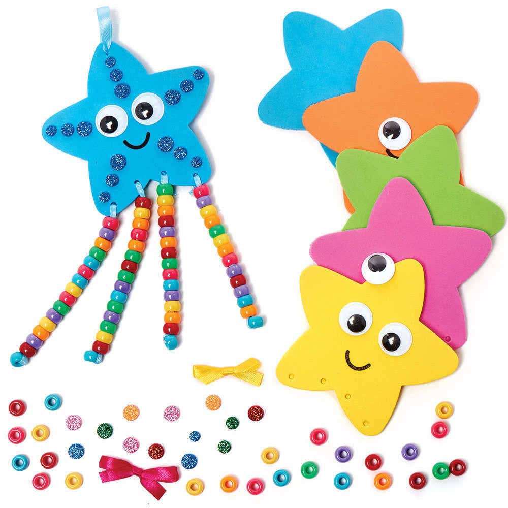 Starfish Bead Decoration Kits (Pack of 5) Decoration Craft Kits 5 assorted colours - Blue, Orange, Pink, Yellow & Green