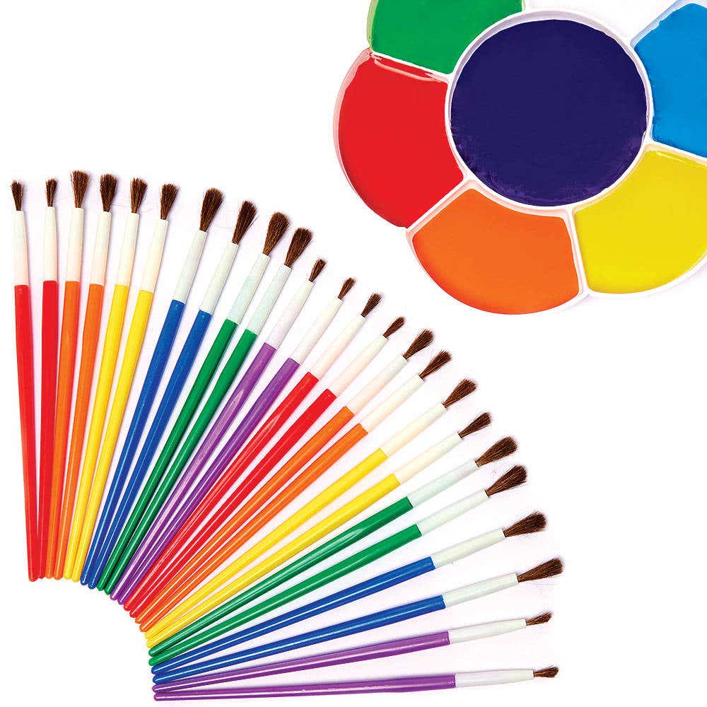 Natural Hair Paint Brushes (Pack of 36) Art Supplies, Art Materials 6 assorted handle colours - Red, Yellow, Blue, Green, Orange & Purple