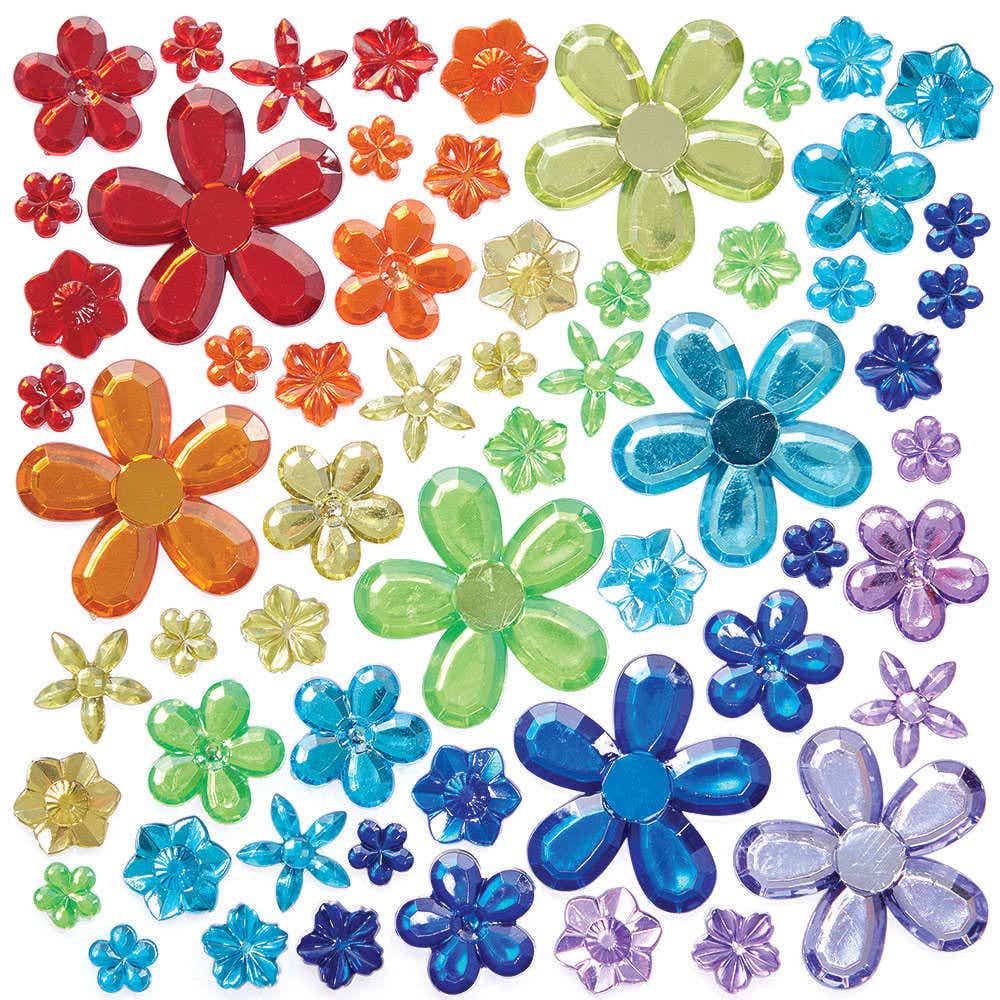 Rainbow Flower Self-Adhesive Jewels (Pack of 180) Craft Embellishments 7 assorted colours - Dark Blue, Light Blue, Green, Yellow, Orange, Red & Purple
