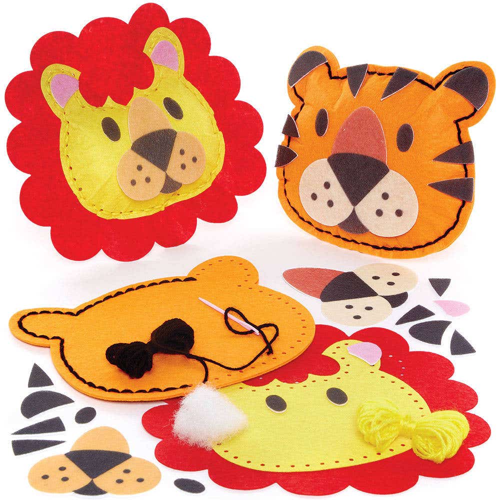 Lion & Tiger Cushion Sewing Kits (Pack of 2) Sewing & Weaving Craft Kits
