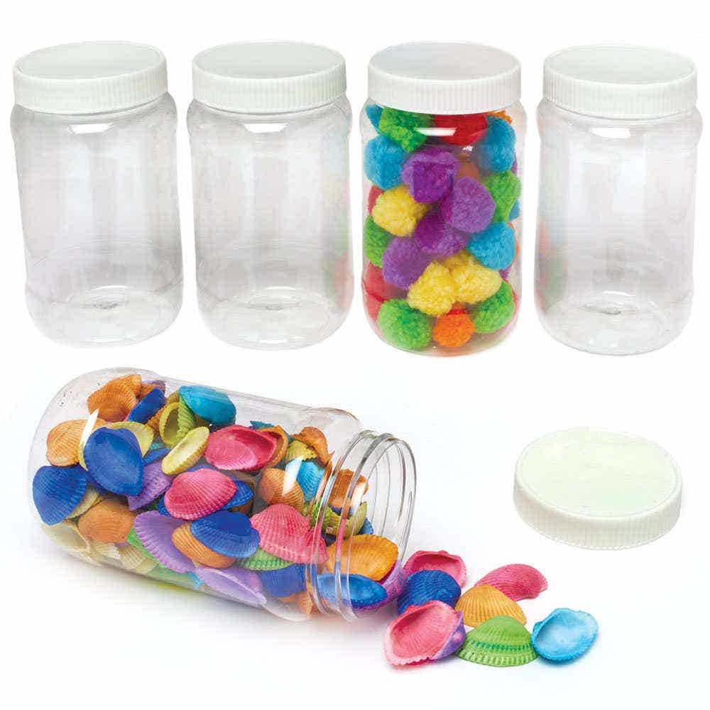 Plastic Mason Jar With Screw Lid (Pack of 6) Craft Storage, Size 13.5cm High & 7cm Diameter