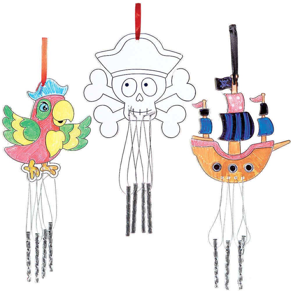 Pirate Suncatcher Windchimes (Pack of 4) 4 Assorted Designs, Pre-Strung Chimes, Nature Craft Kits