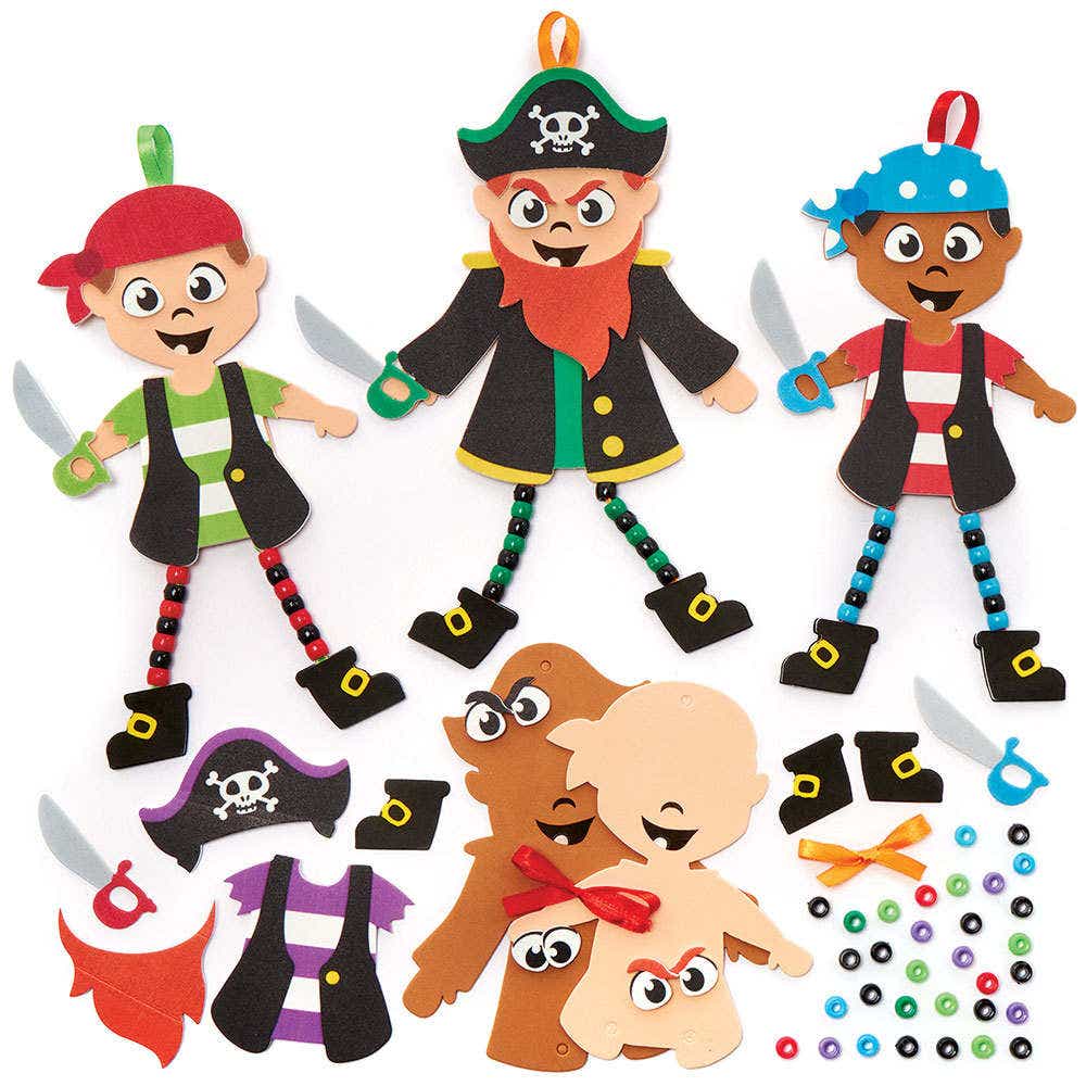 Pirate Dangly Leg Kits (Pack of 5) Decoration Craft Kits 5 assorted colours - Green, Blue, Red, Purple, & Dark Green