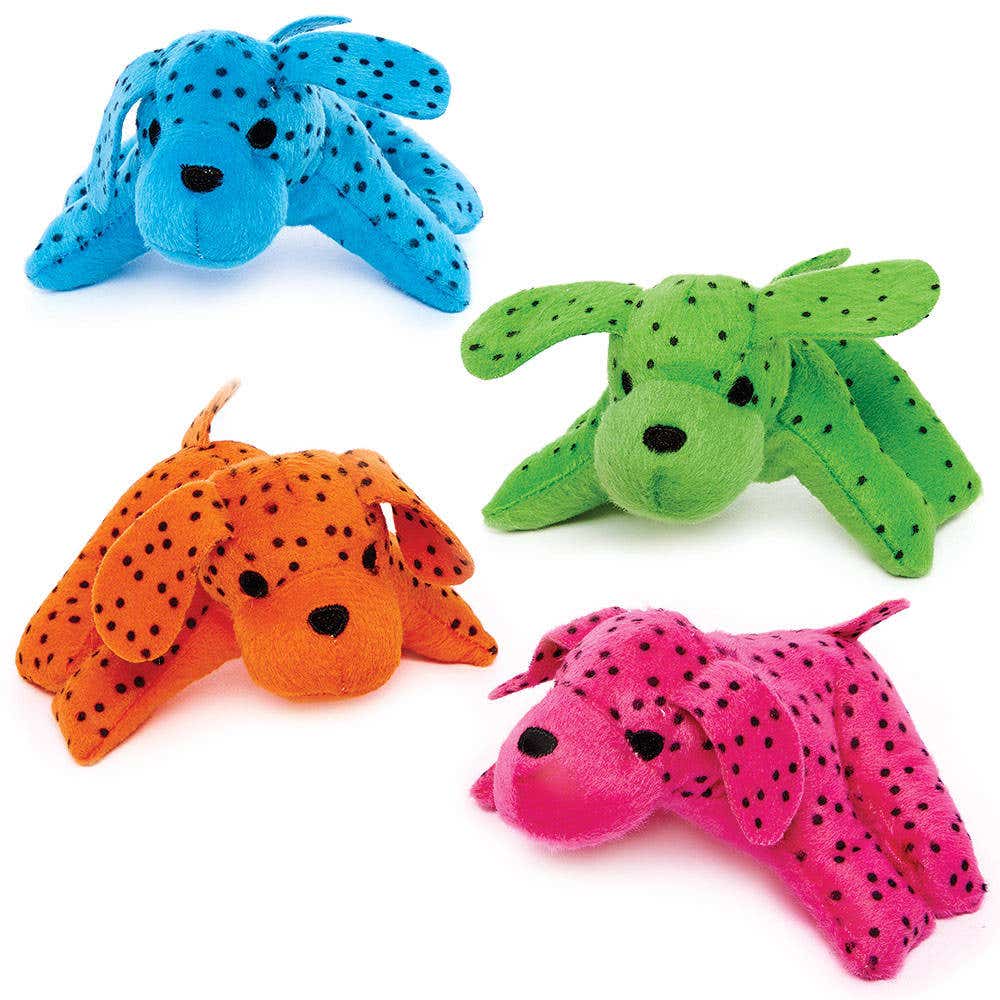 Rainbow Spotty Dog Plush Pals (Pack of 4) Soft & Sensory Toys 4 assorted colours - Pink, Blue, Green & Orange