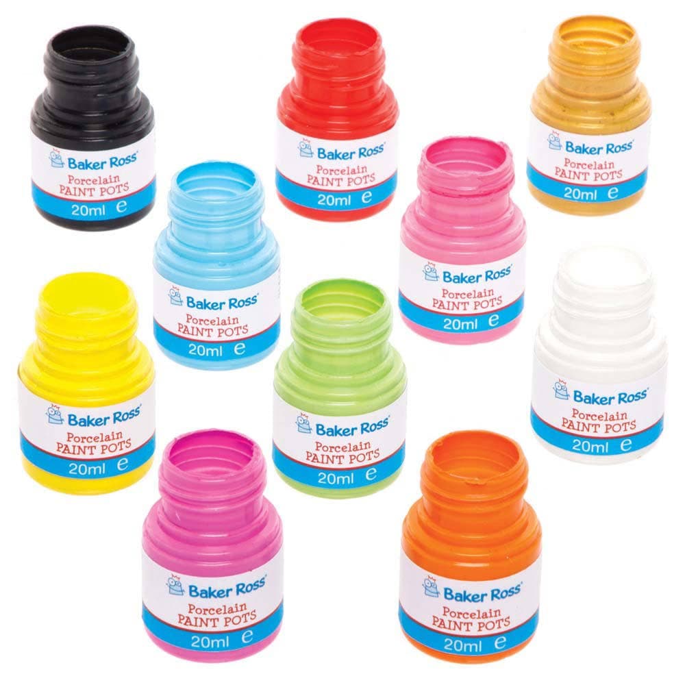 Porcelain Paint Pots Bumper Pack (Box of 10) Water-Based, Bake To Set, 10 Assorted Colours, 20ml Per Pot