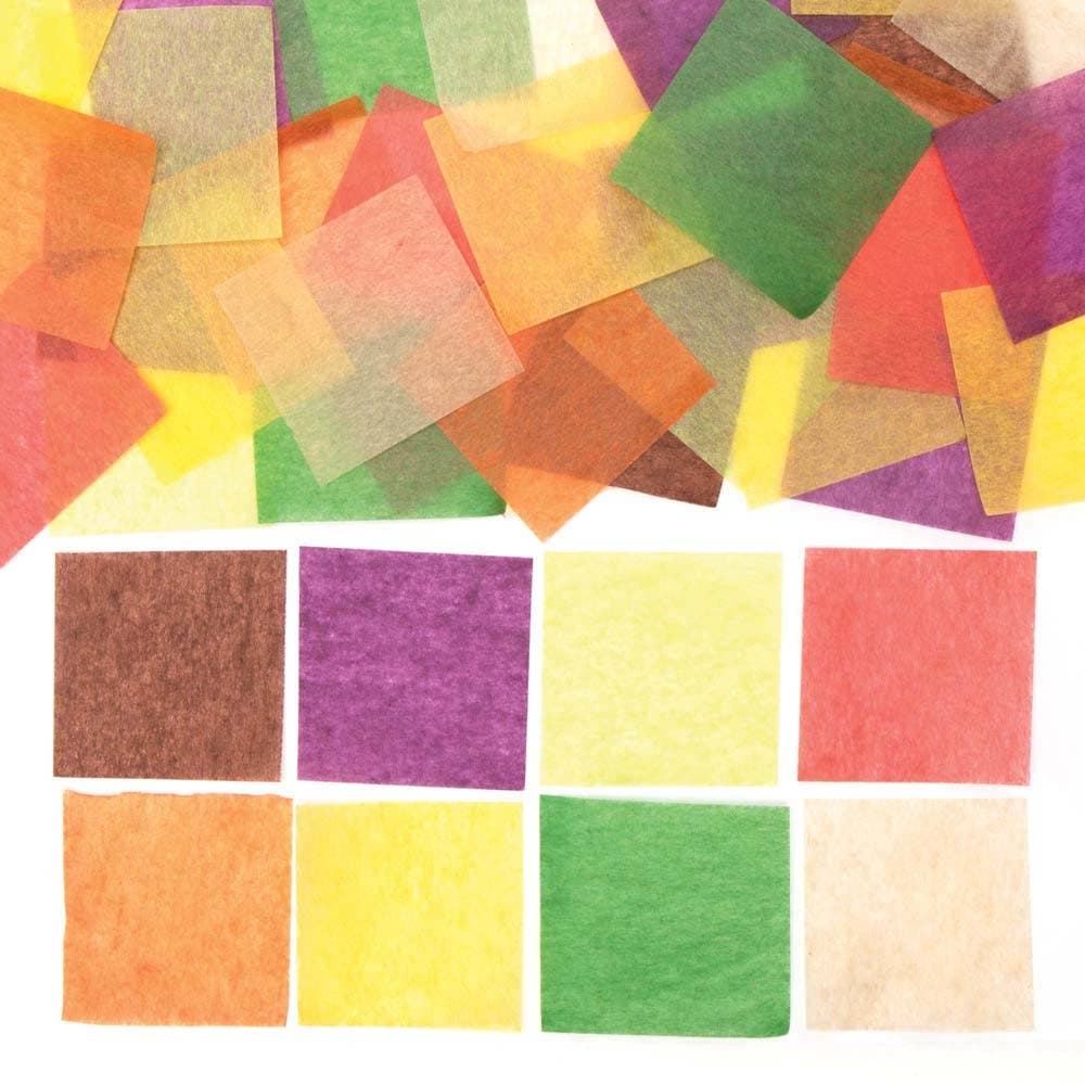 Autumn Colours Mini Tissue Paper Squares (Pack of 4000) Paper & Card 8 Autumn colours - Orange, Dark Brown, Light Brown, Mustard, Dark Green, Green, Red & Purple