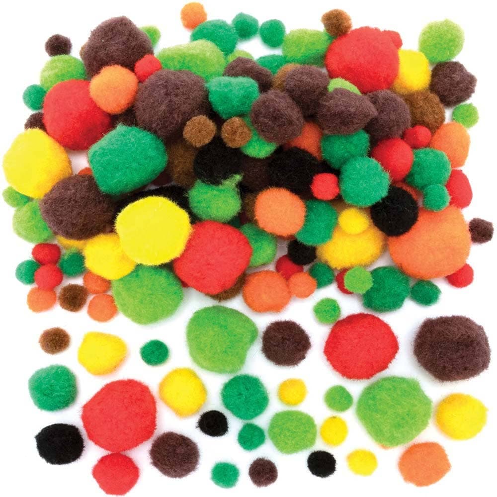 Woodland Colours Pom Pom Value Pack (Pack of 256) 8 Assorted Colours, 4 Sizes 10mm-40mm, DIY Crafts