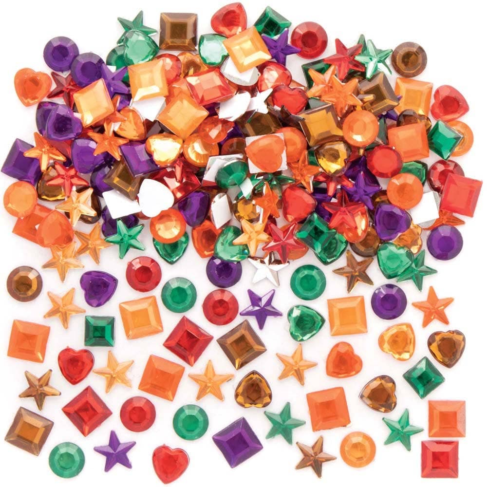 Autumn Colours Self-Adhesive Acrylic Jewels (Pack of 200) Craft Embellishments 6 colours - Orange, Brown, Mustard, Dark Green, Deep Red & Purple