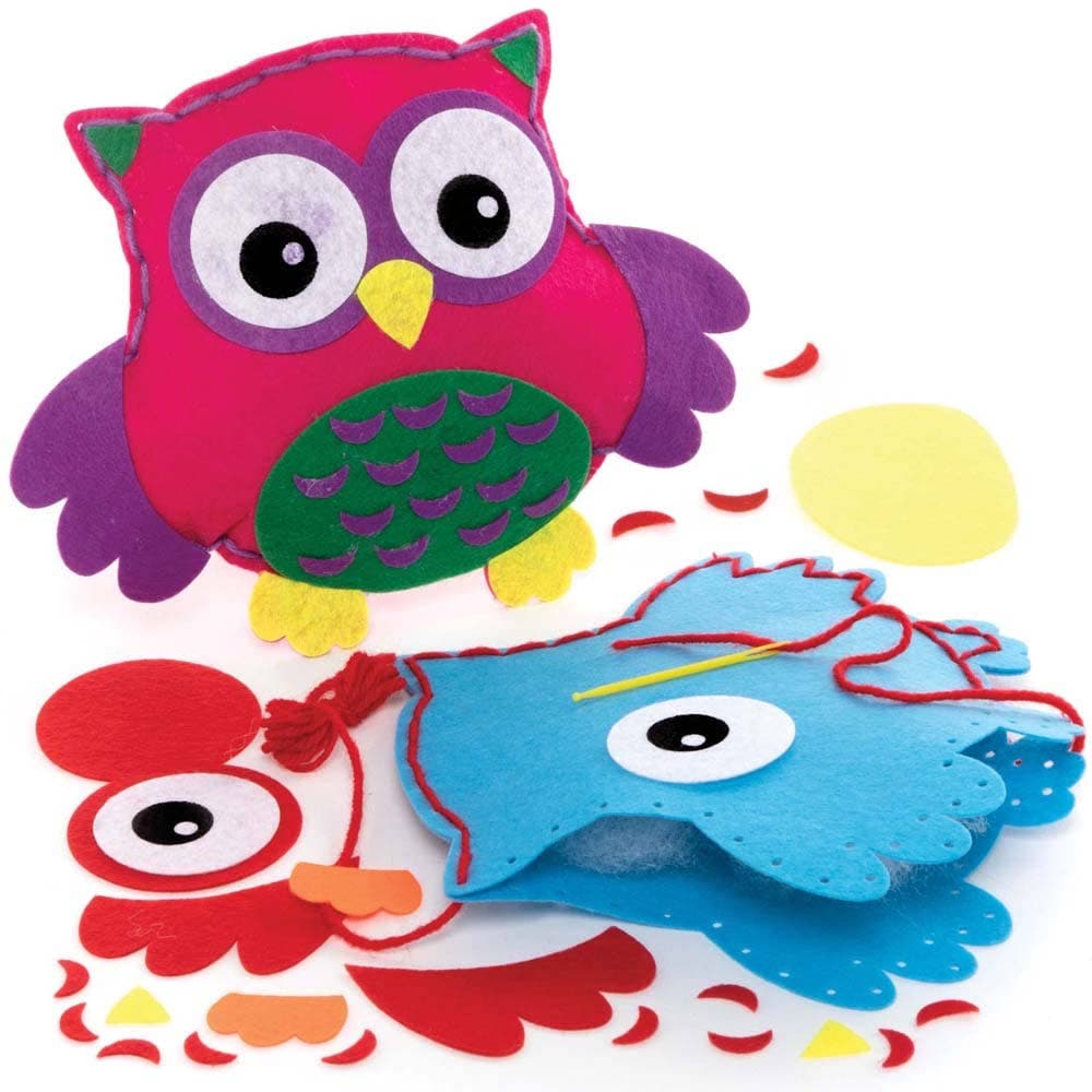 Owl Cushion Sewing Kits (Pack of 2) Sewing & Weaving Craft Kits 2 owl colours - Pink & Blue