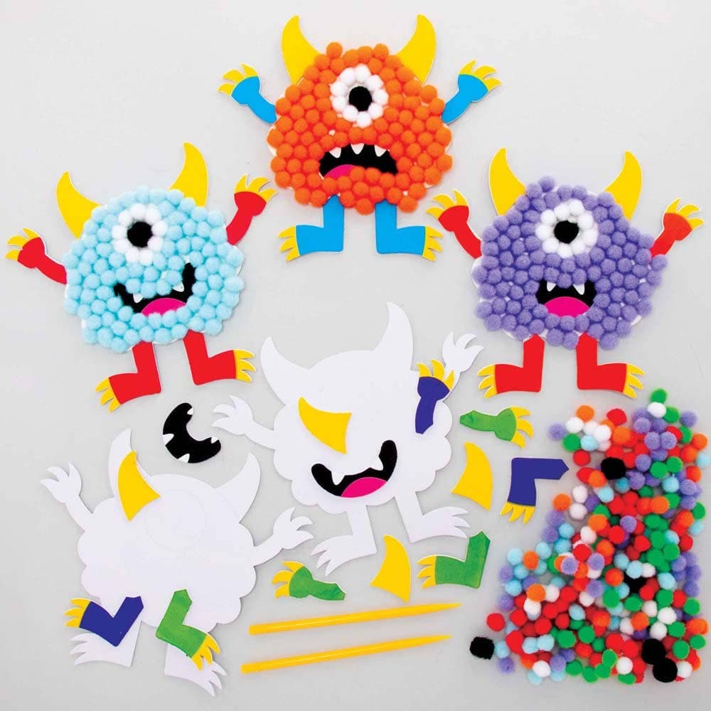 Monster Bunch Pom Pom Art Kits (Pack of 5) Halloween Crafts, 5 Designs & 7 Pom Pom Colours