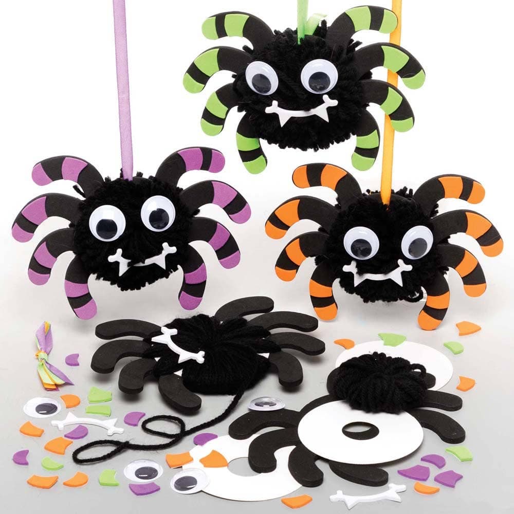 Spider Pom Pom Kits (Pack of 3) Halloween Crafts For Kids, Make Your Own Pom Poms, 3 Designs