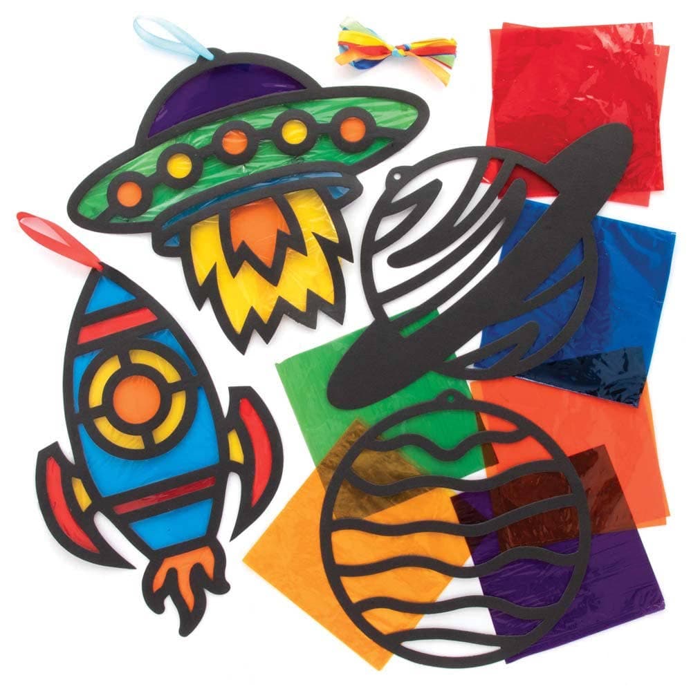 Solar System Stained Glass Decoration Kits (Pack of 6) Decoration Craft Kits 6 cellophane colours - Yellow, Orange, Red, Light Blue, Green & Blue