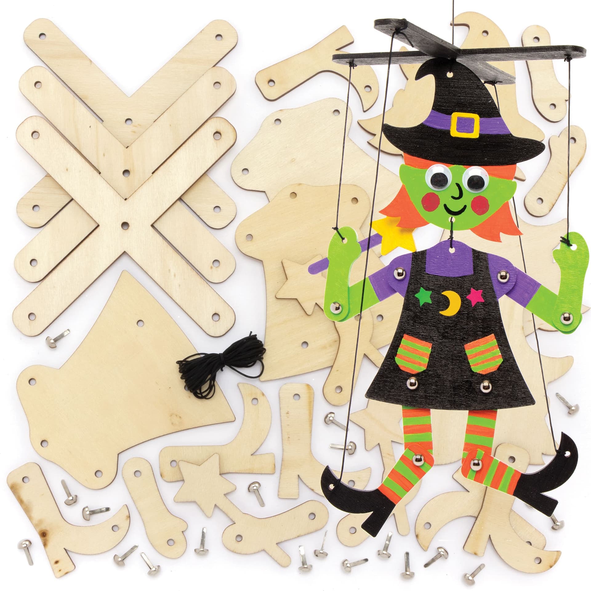 Dancing Witch Wooden Marionette Kits (Pack of 3) Halloween Crafts