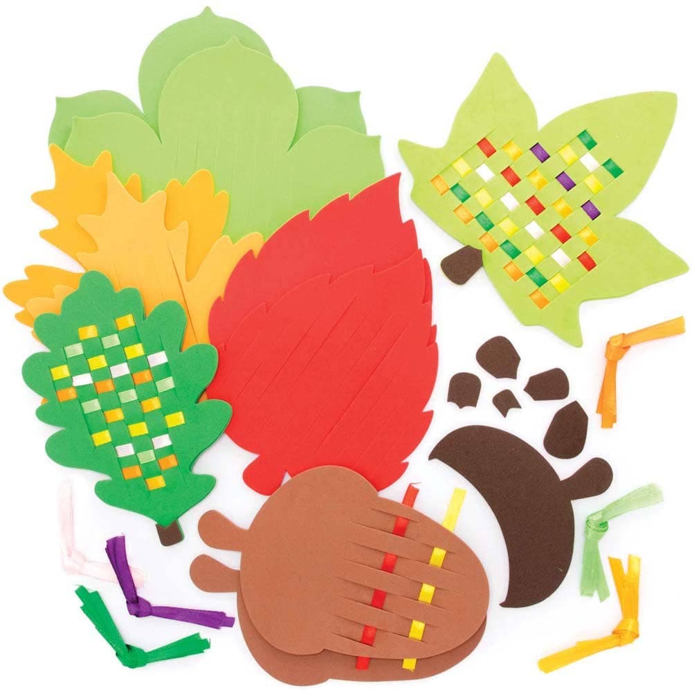 Autumn Weaving Kits (Pack of 6) Sewing & Weaving Craft Kits 8 ribbon colours - Red, Purple, Yellow, Orange, Light Orange, Green, Light Green & Pink