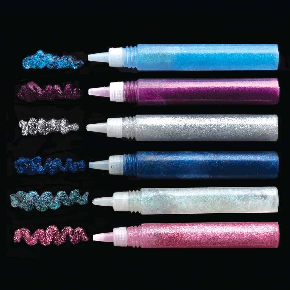 Winter Glitter Glue Pens (Tub of 24) Glues & Adhesives 6 colours - Light Blue, Dark Blue, Dark Purple, Pink, Silver & White