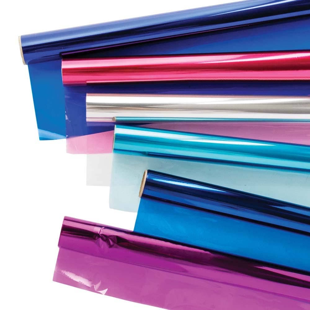 Winter Cellophane Rolls 3m x 50cm (Pack of 6) Craft Supplies 6 colours - Light Blue, Dark Blue, Dark Purple, Pink & Clear
