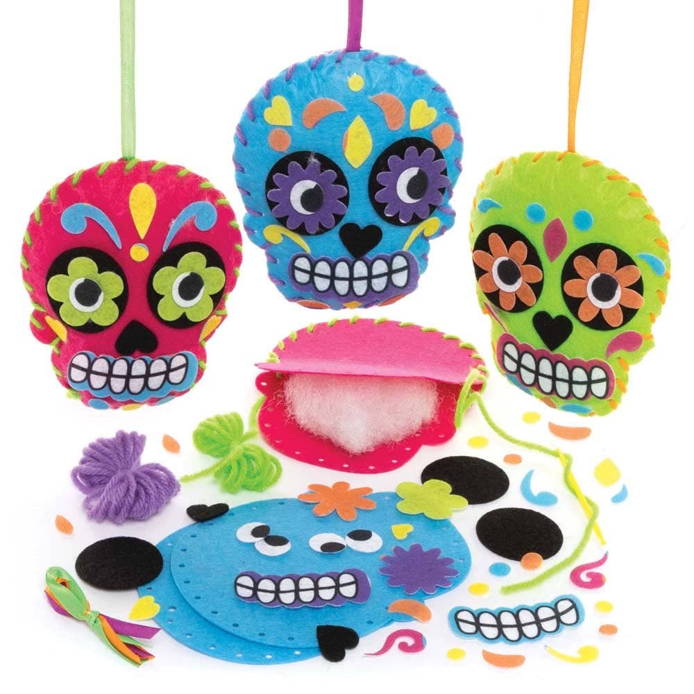 Day of the Dead Sewing Kits (Pack of 3) Halloween Crafts, Beginners Sewing Kits, All-In-One Kits, Kids Boo Basket