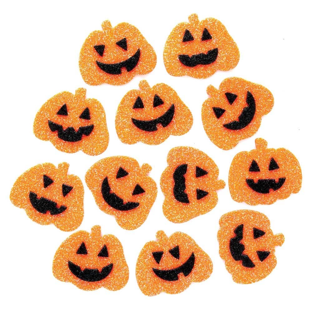 Pumpkin Glitter Foam Stickers (Pack of 100) Halloween Craft Supplies, Kids Boo Basket Fillers