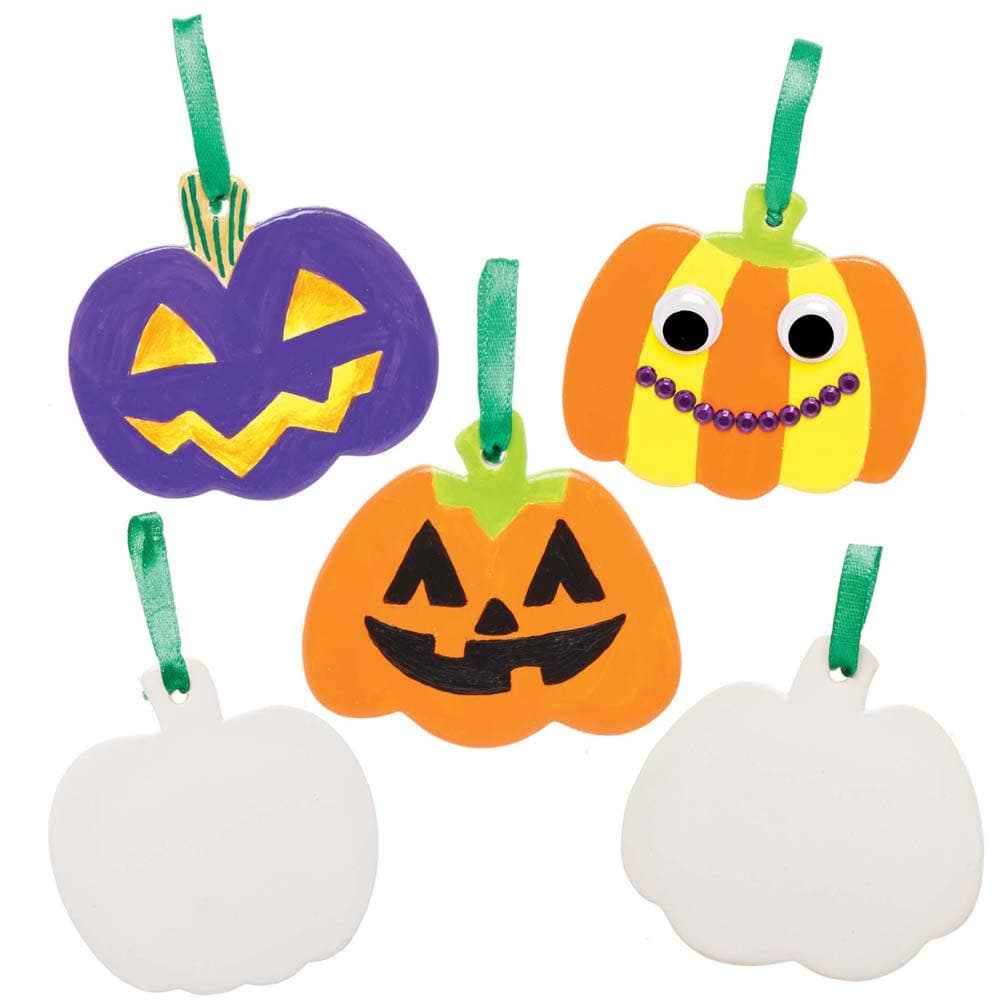 Pumpkin Ceramic Decorations (Box of 5) Halloween Crafts 1 ribbon colour - Green