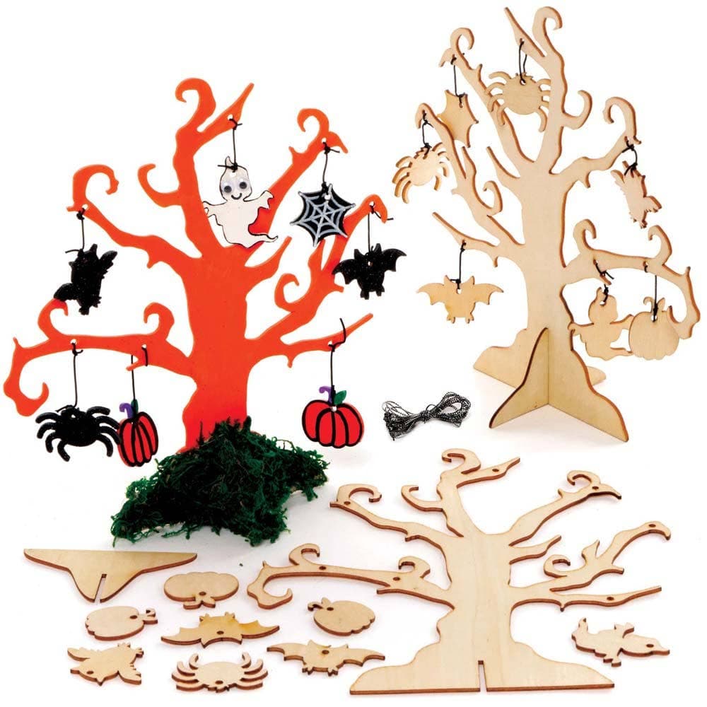 Wooden Spooky Tree Kits (Pack of 2) DIY Halloween Decorations, Size 19.5cm x 21cm