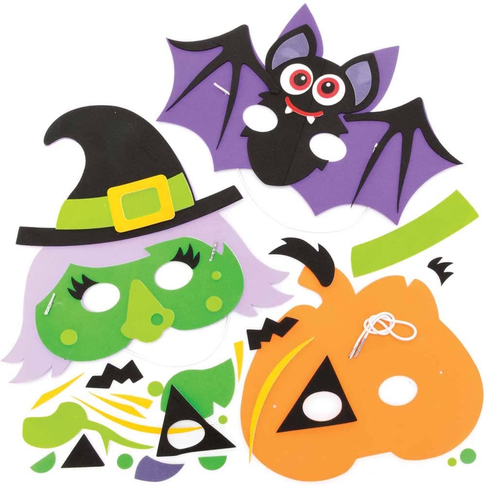 Halloween Foam Mask Kits (Pack of 4) 4 Assorted Designs, Kids Boo Basket