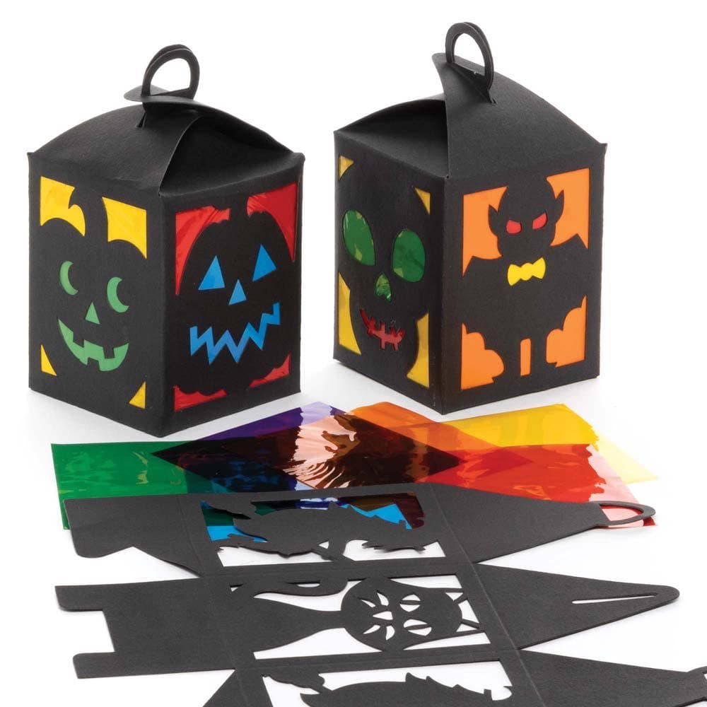 Halloween Stained Glass Lantern Craft Kits (Pack of 4) 6 Cellophane Colours Included, 4 Assorted Designs
