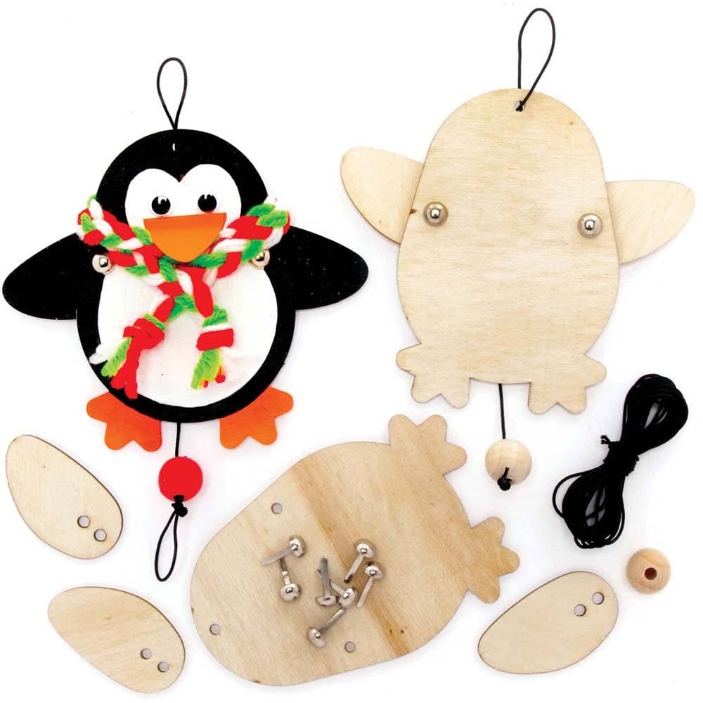 Flapping Penguin Wooden Puppet Decoration Kits (Pack of 5) Christmas Crafts