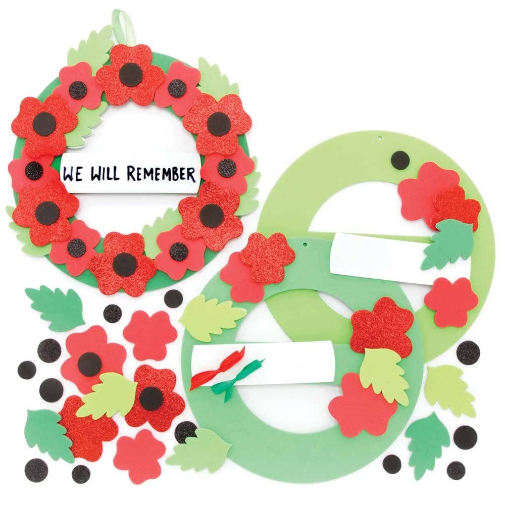 Poppy Wreath Kits (Pack of 3) Self-Adhesive Foam Pieces & Hanging Ribbon Included, 3 Wreath Colours & Designs