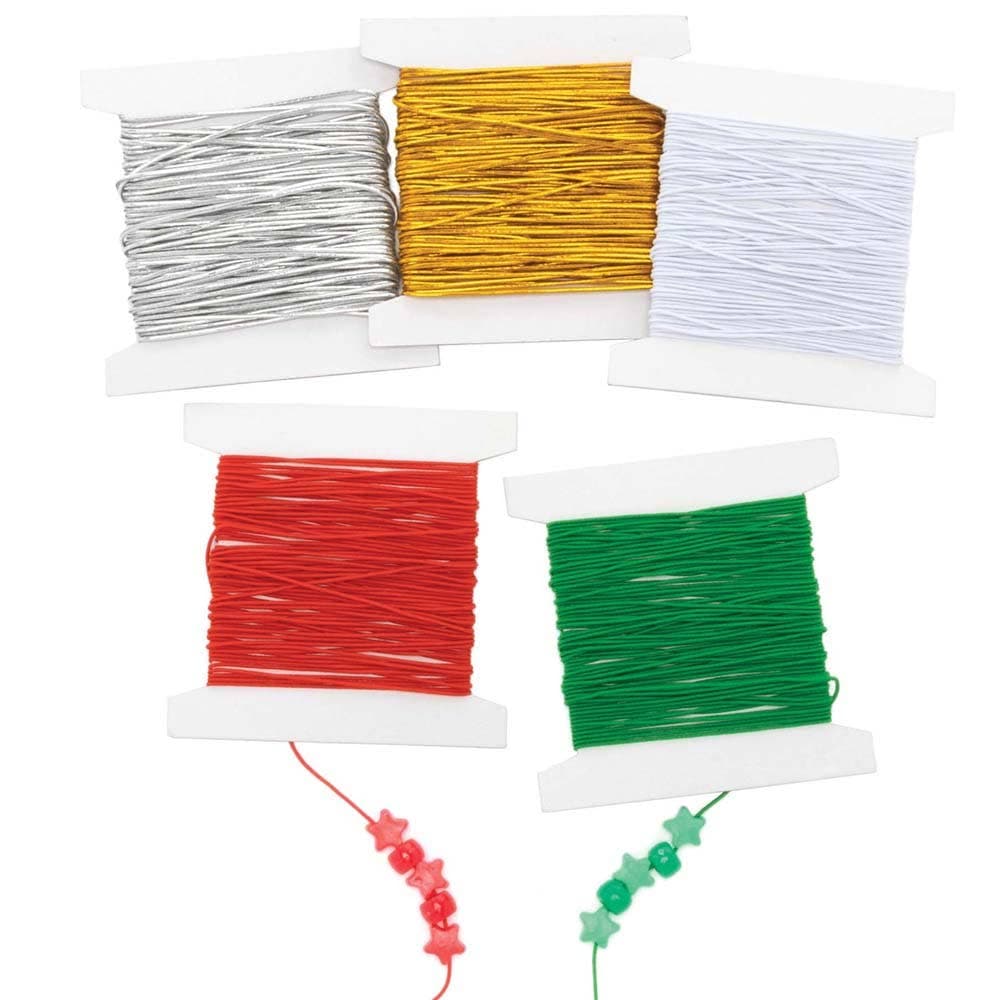 Christmas Elastic (Pack of 5) Christmas Craft Supplies 5 colours - Red, Green, White, Metallic Silver & Metallic Gold